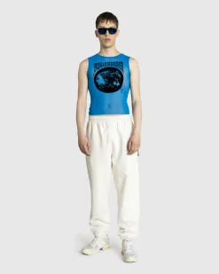 Jean Paul Gaultier Mesh Tank Top Flocked "Earth" Ibiza Blue/Black- Tops