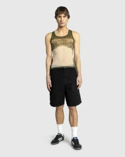 Jean Paul Gaultier Mesh Tank Top Printed Cartouche- Tops