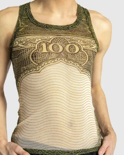 Jean Paul Gaultier Mesh Tank Top Printed Cartouche- Tops