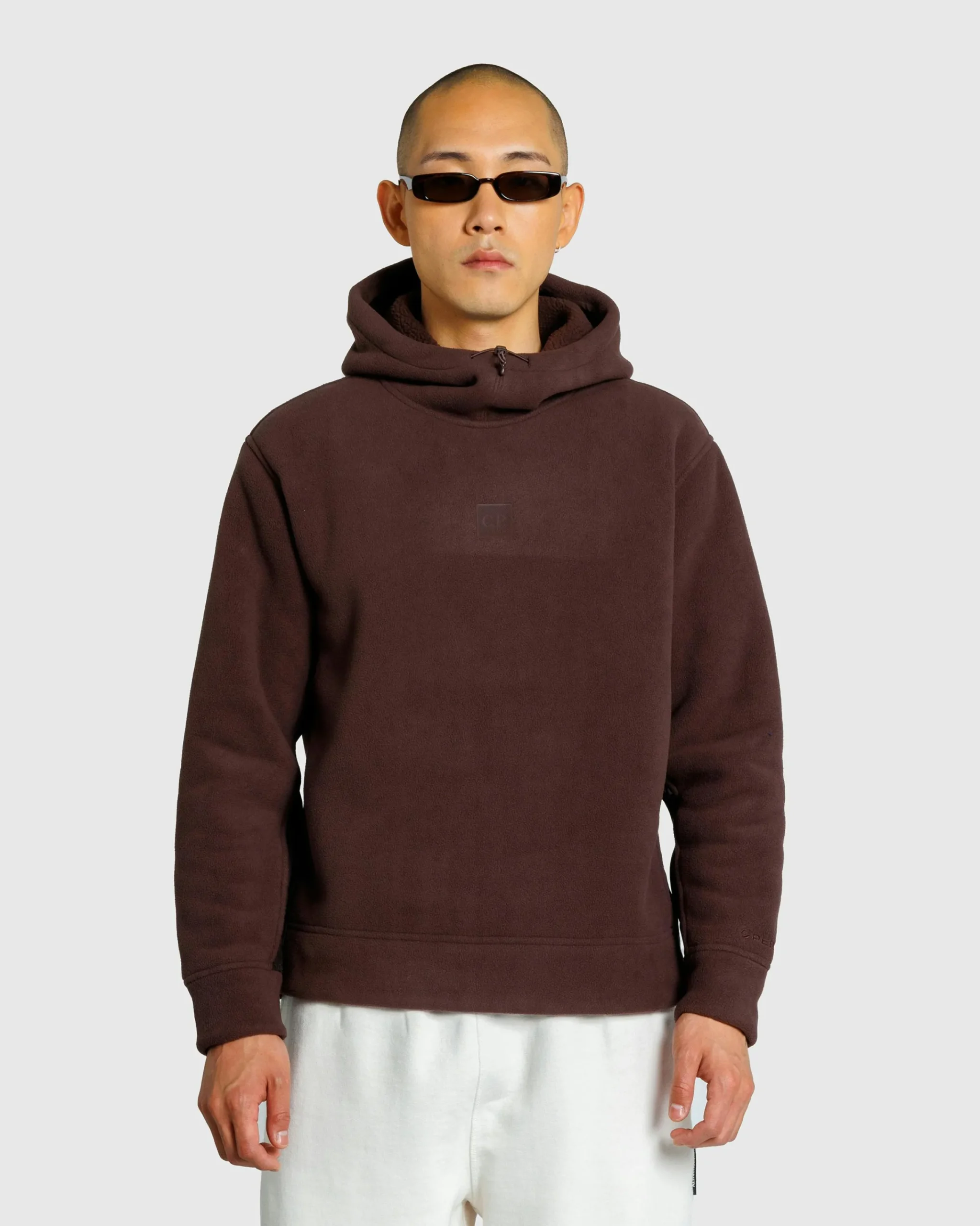 C.P. Company Metropolis Series Bonded Polar Fleece Mixed Hoodie Rum Raisin- Sweats