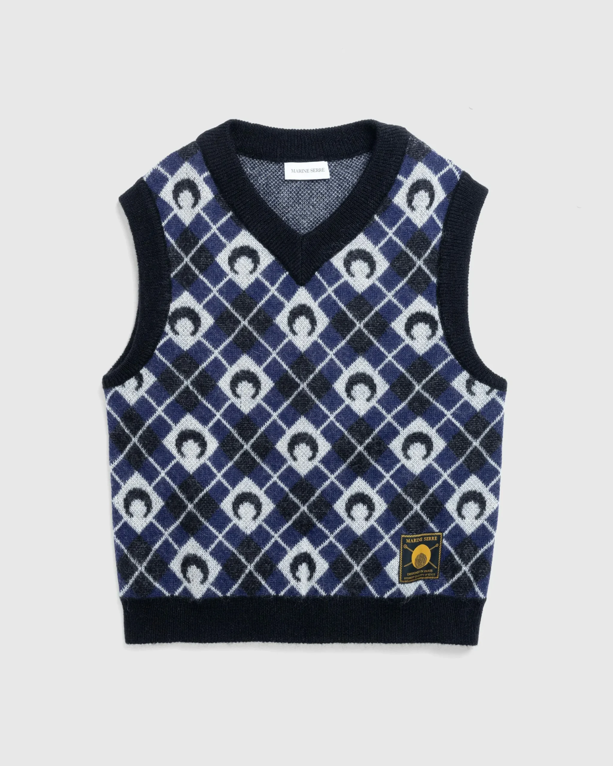Marine Serre Moon Argyle Knit Vest- Knitwear