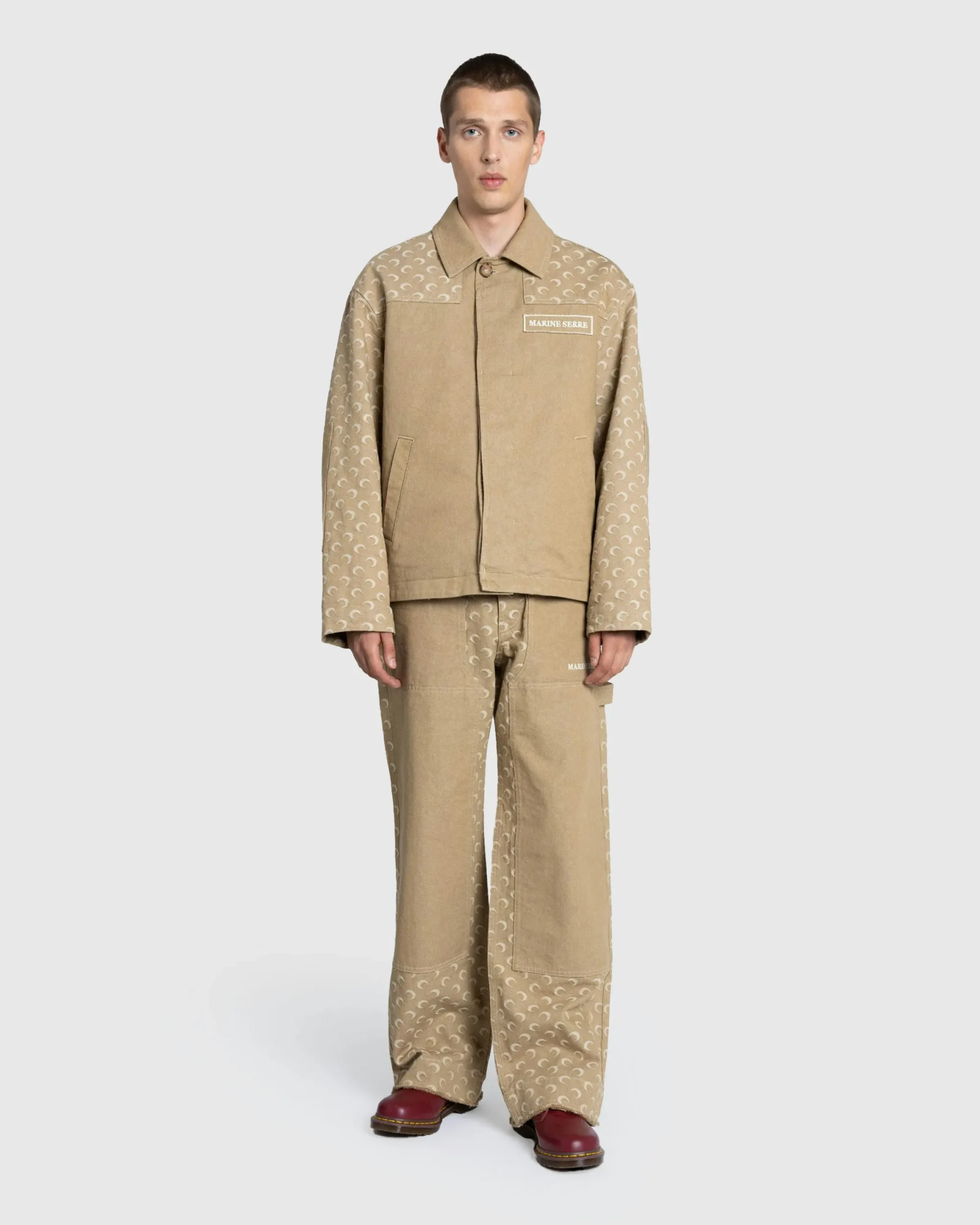 Marine Serre Moon Jacquard Twill Workwear Pants Dark Beige- Pants