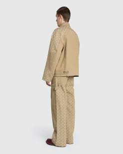 Marine Serre Moon Jacquard Twill Workwear Pants Dark Beige- Pants