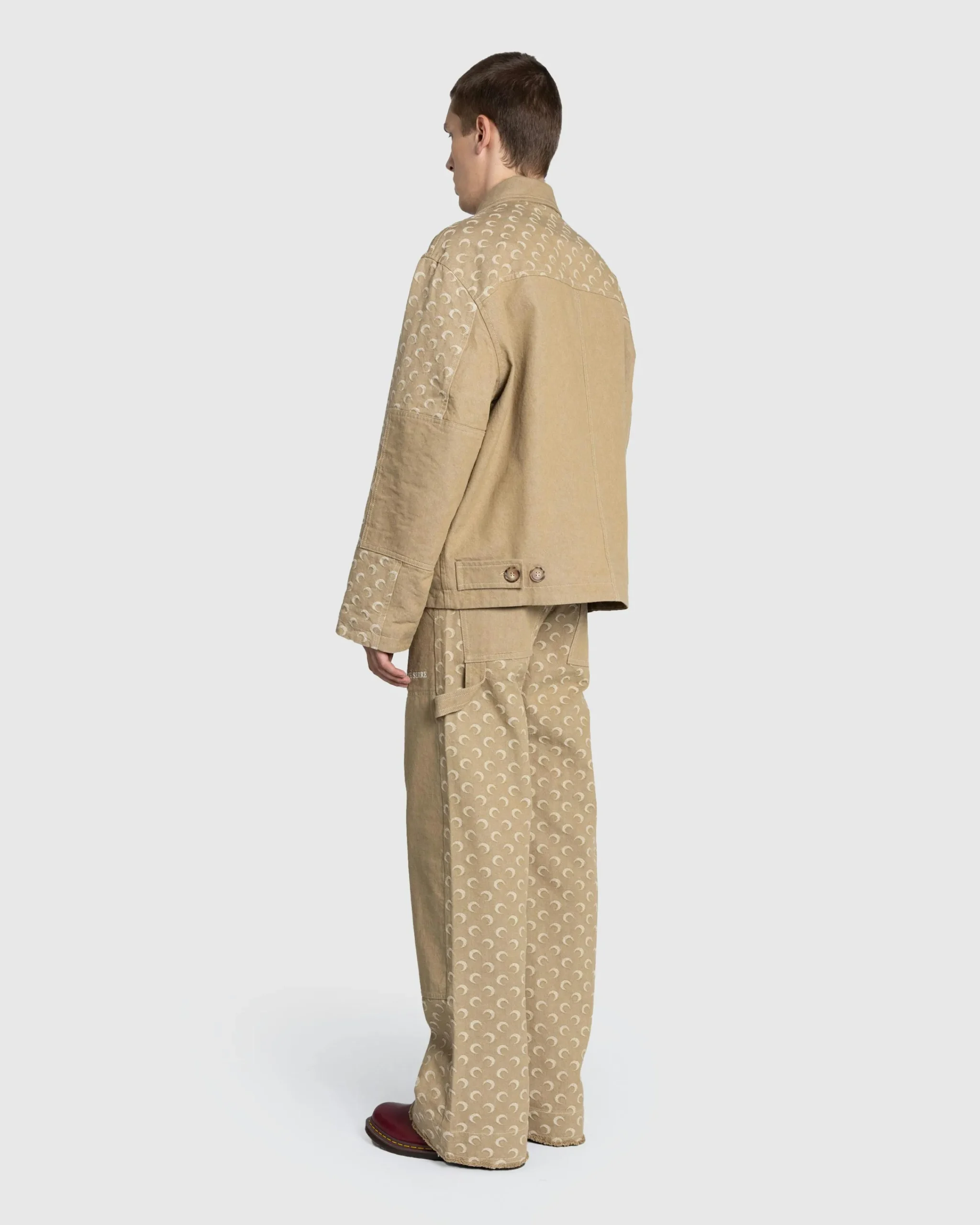 Marine Serre Moon Jacquard Twill Workwear Pants Dark Beige- Pants