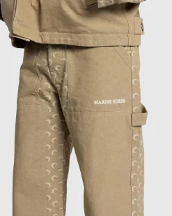 Marine Serre Moon Jacquard Twill Workwear Pants Dark Beige- Pants