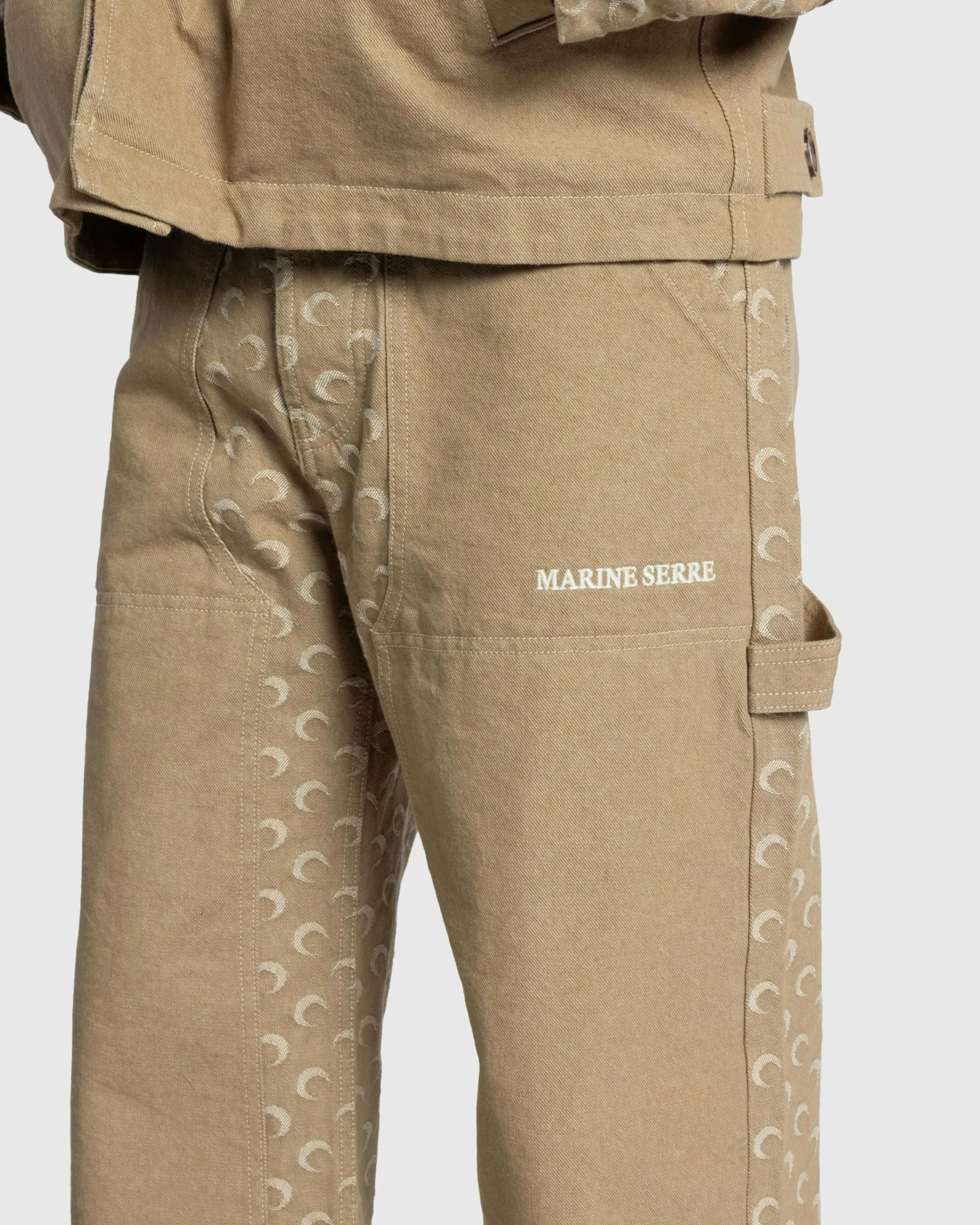 Marine Serre Moon Jacquard Twill Workwear Pants Dark Beige- Pants