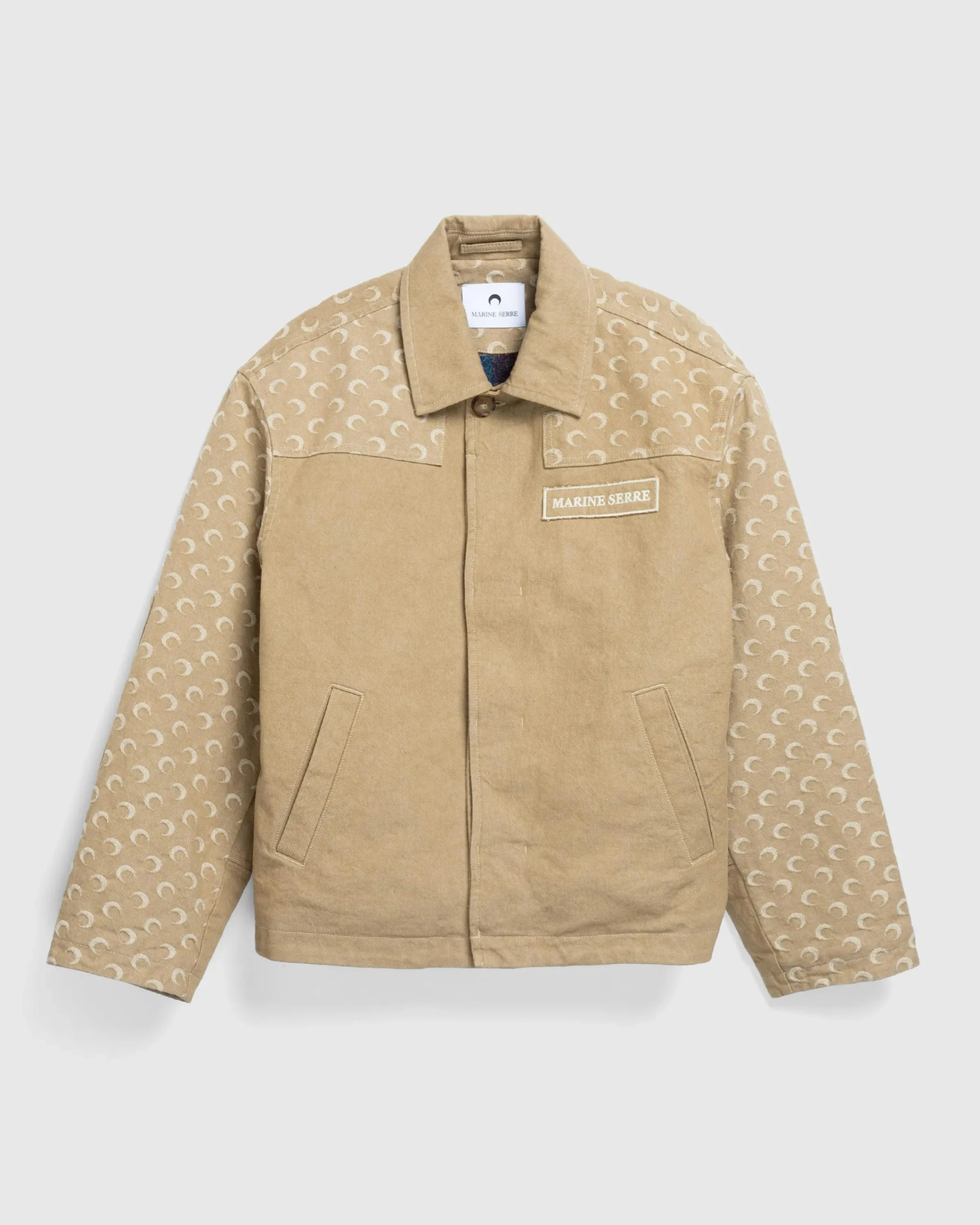 Marine Serre Moon Jacquard Twill Workwear Jacket Dark Beige- Outerwear