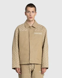 Marine Serre Moon Jacquard Twill Workwear Jacket Dark Beige- Outerwear