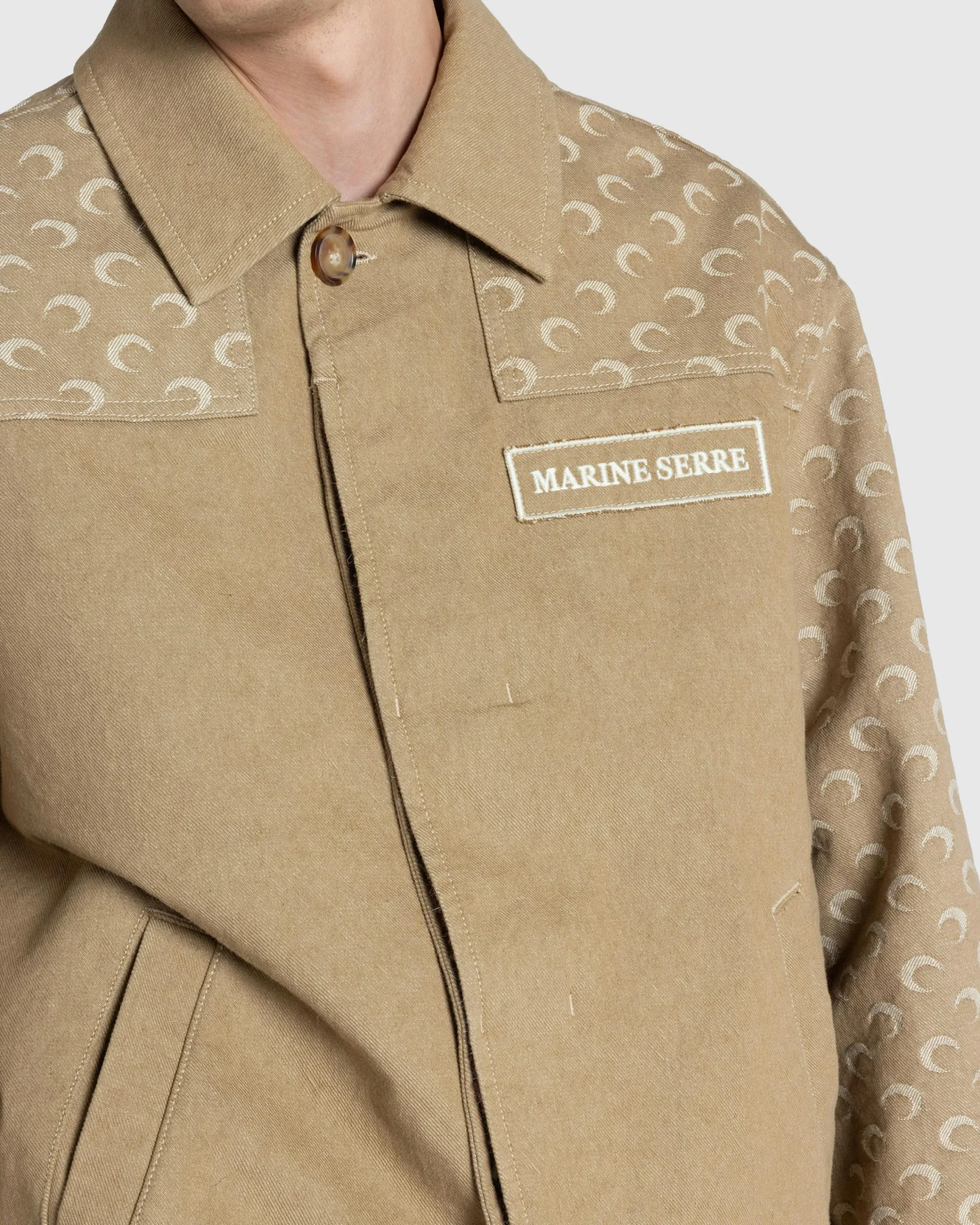 Marine Serre Moon Jacquard Twill Workwear Jacket Dark Beige- Outerwear