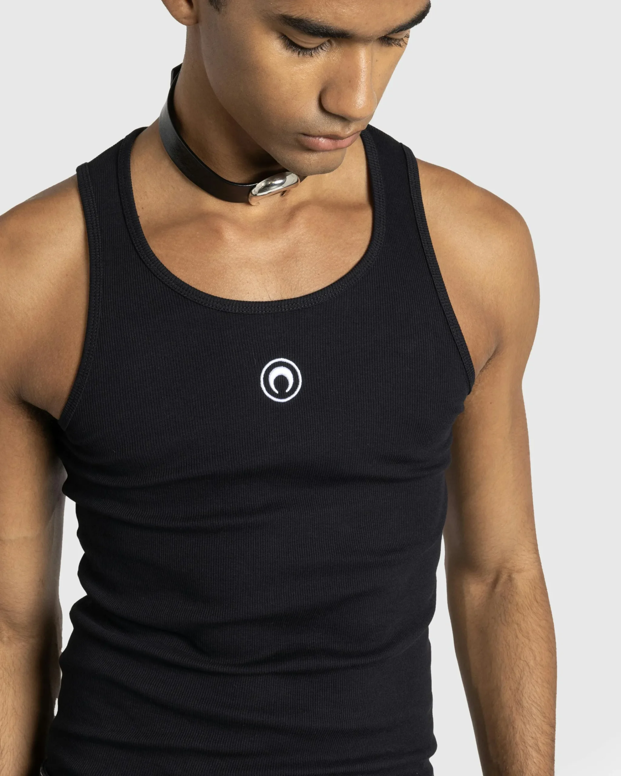 Marine Serre Moon Logo Ribbed Jersey Tank Top- Tops