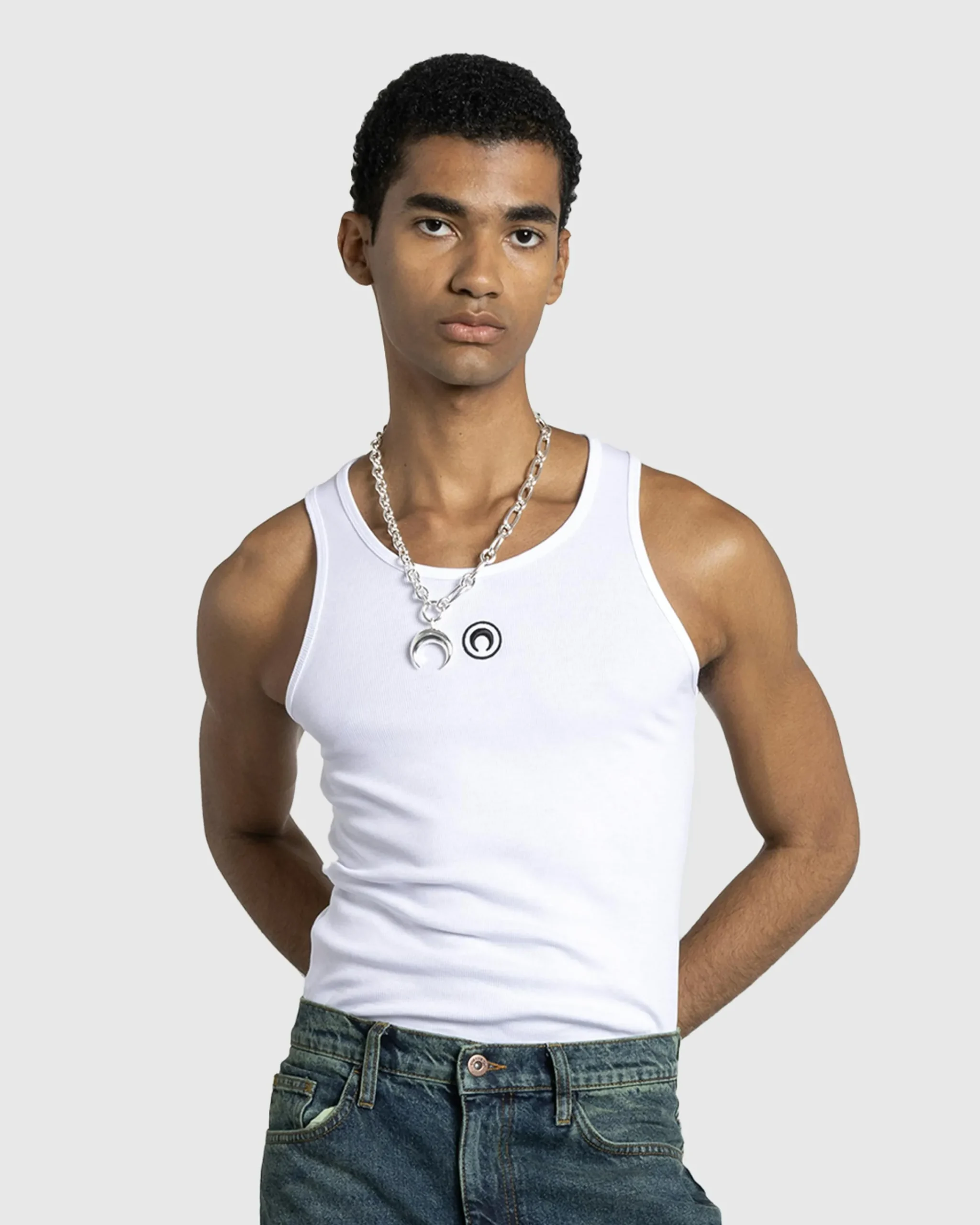 Marine Serre Moon Logo Ribbed Jersey Tank Top- Tops
