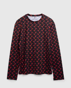 Marine Serre Moon Printed Jersey Second Skin Regular Top Black/Red- Tops