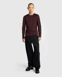 Marine Serre Moon Printed Jersey Second Skin Regular Top Black/Red- Tops