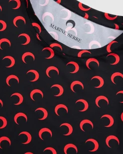 Marine Serre Moon Printed Jersey Second Skin Regular Top Black/Red- Tops