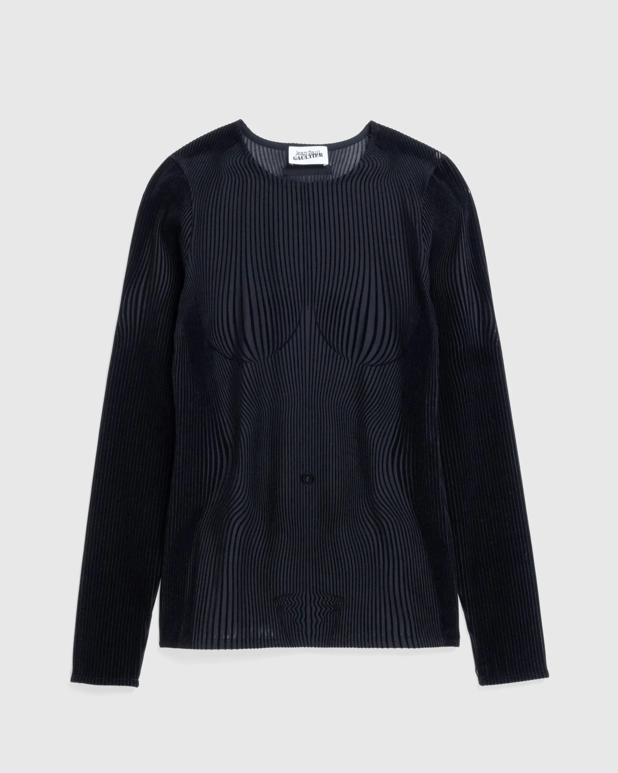Jean Paul Gaultier Morphing Pinstripes Top Black- Tops