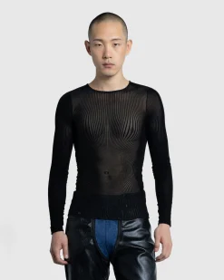 Jean Paul Gaultier Morphing Pinstripes Top Black- Tops