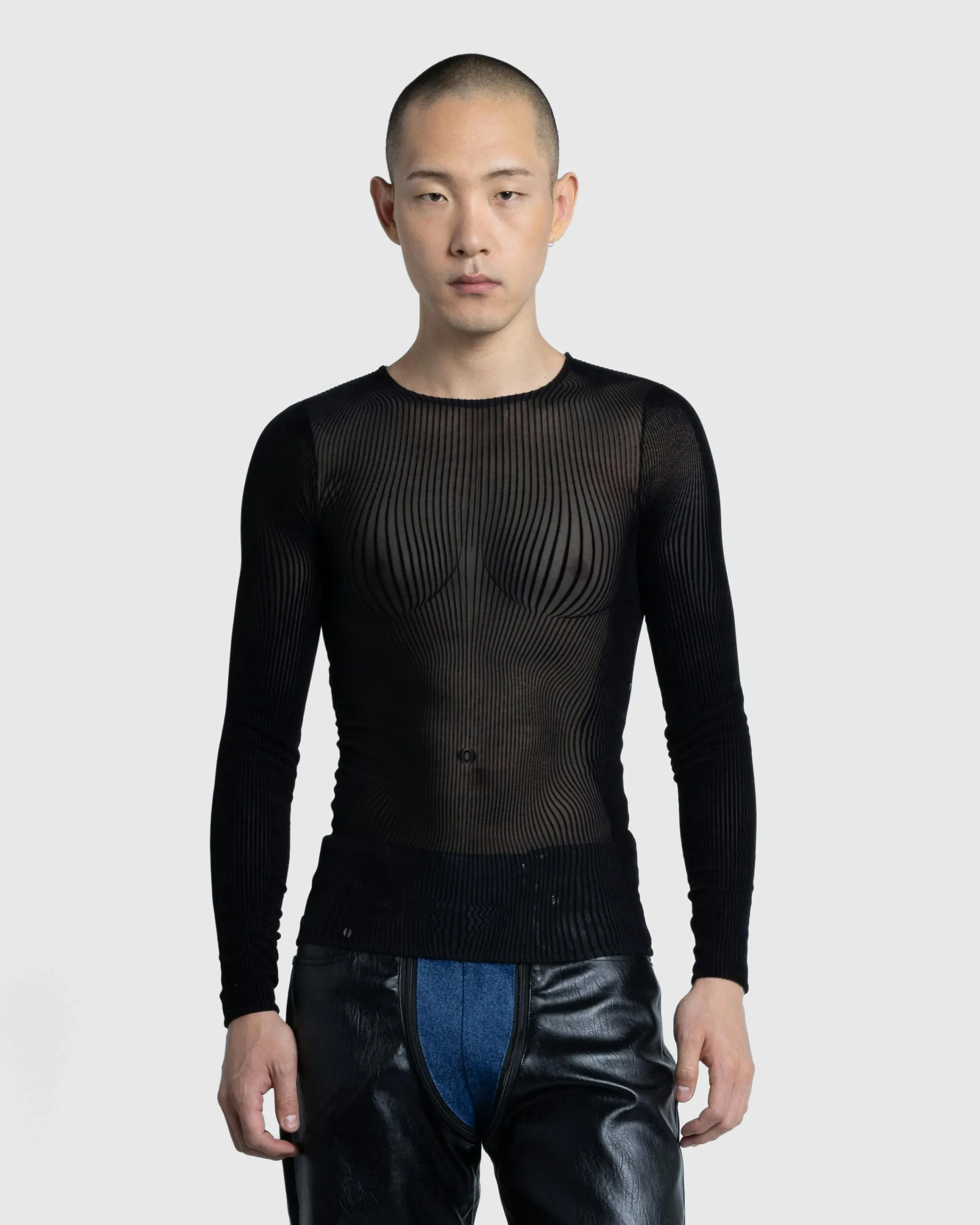 Jean Paul Gaultier Morphing Pinstripes Top Black- Tops