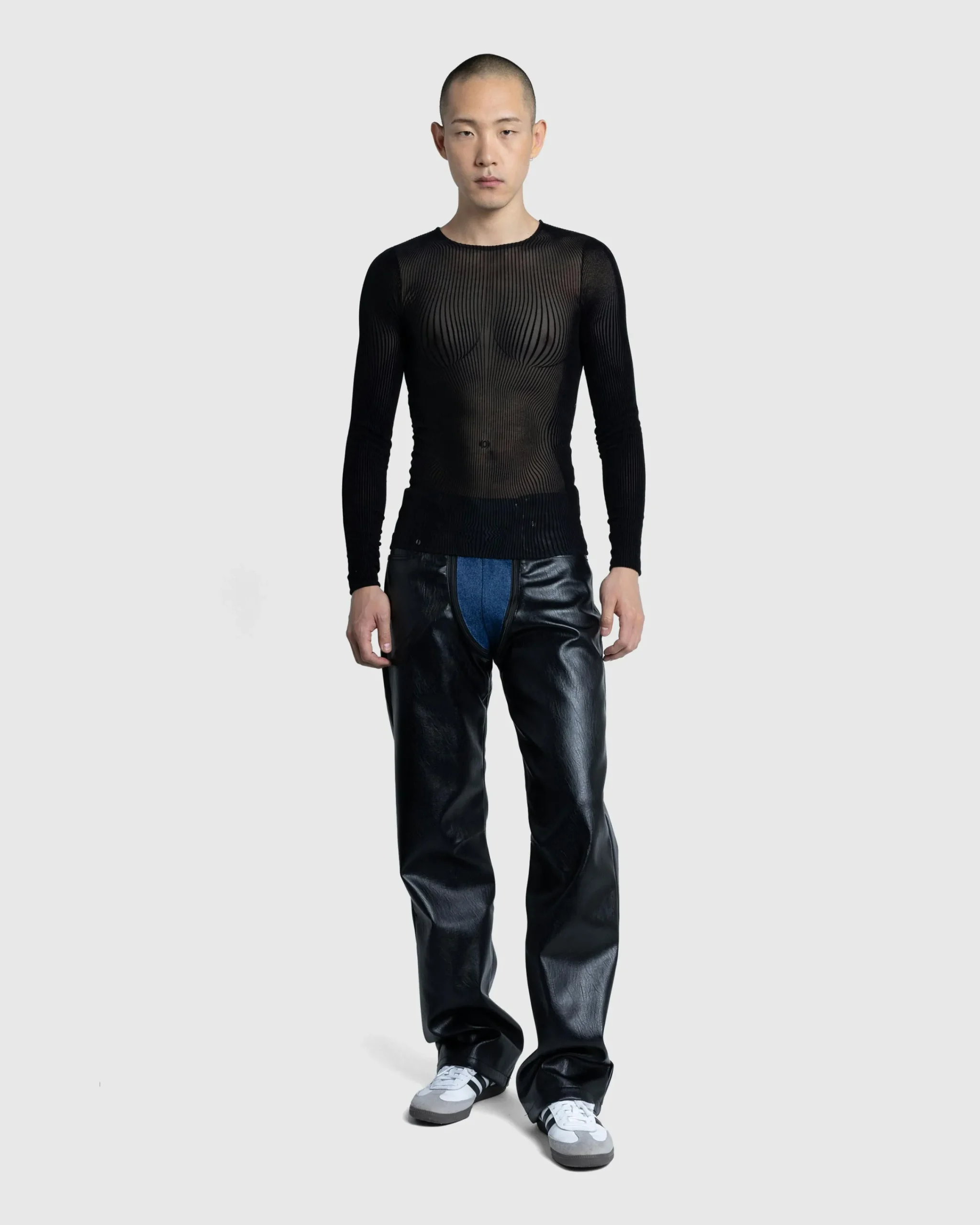 Jean Paul Gaultier Morphing Pinstripes Top Black- Tops