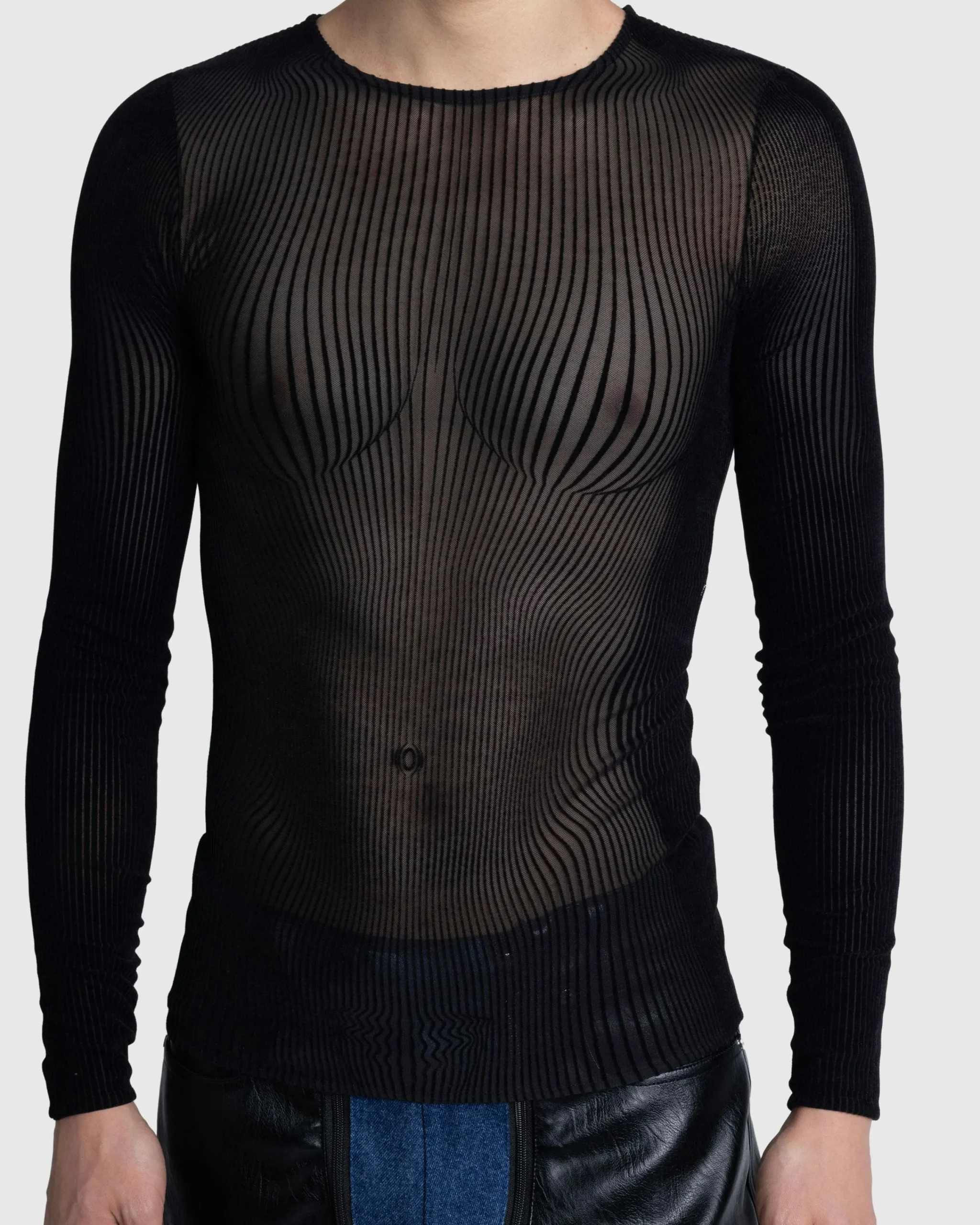 Jean Paul Gaultier Morphing Pinstripes Top Black- Tops