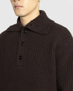 Dries van Noten Mudra Polo Sweater Dark Brown- Knitwear