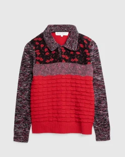 J.W. Anderson Multi Stitch Polo Bright Red- Tops