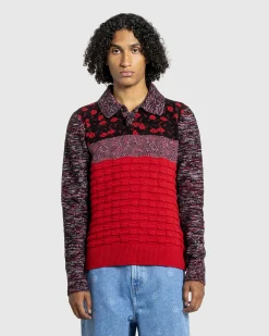 J.W. Anderson Multi Stitch Polo Bright Red- Tops