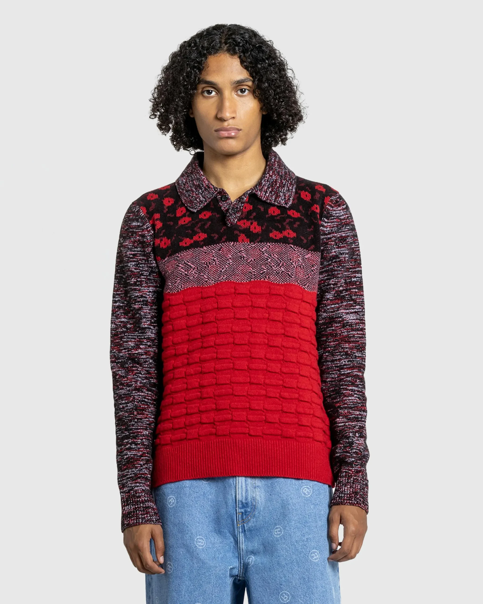 J.W. Anderson Multi Stitch Polo Bright Red- Tops