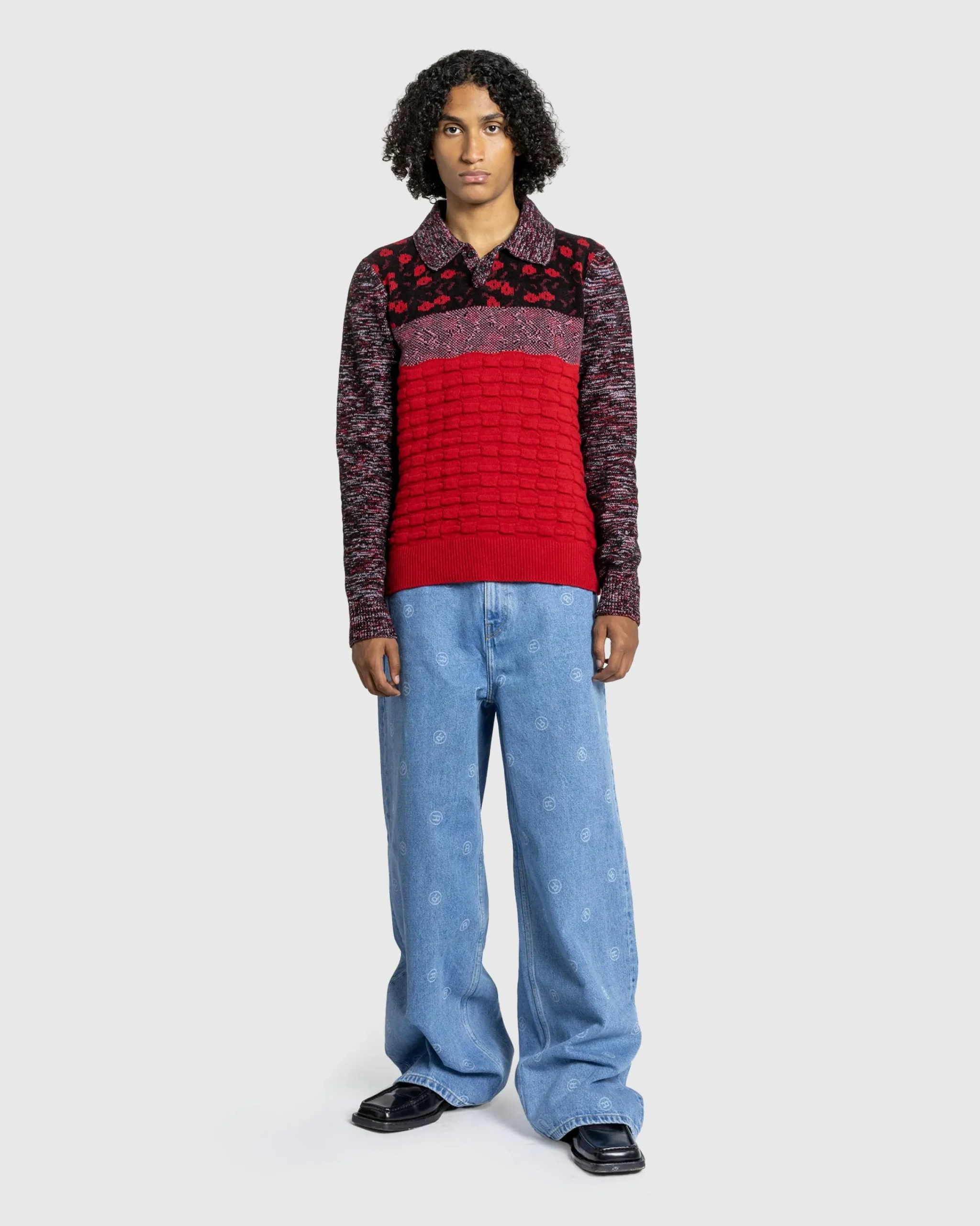 J.W. Anderson Multi Stitch Polo Bright Red- Tops