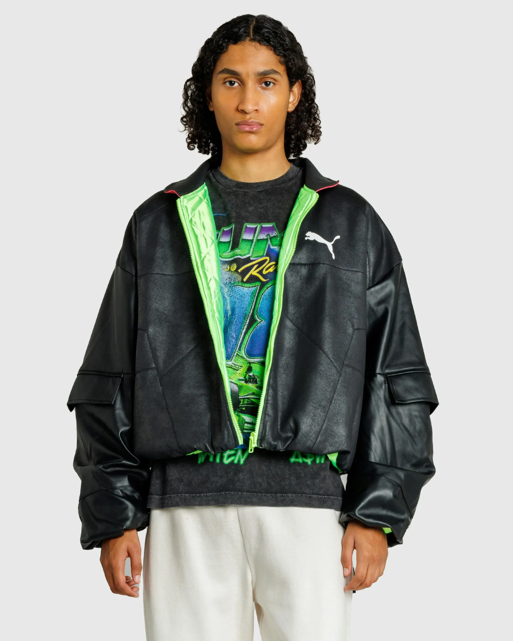 Puma Pleather Jacket Black- Outerwear