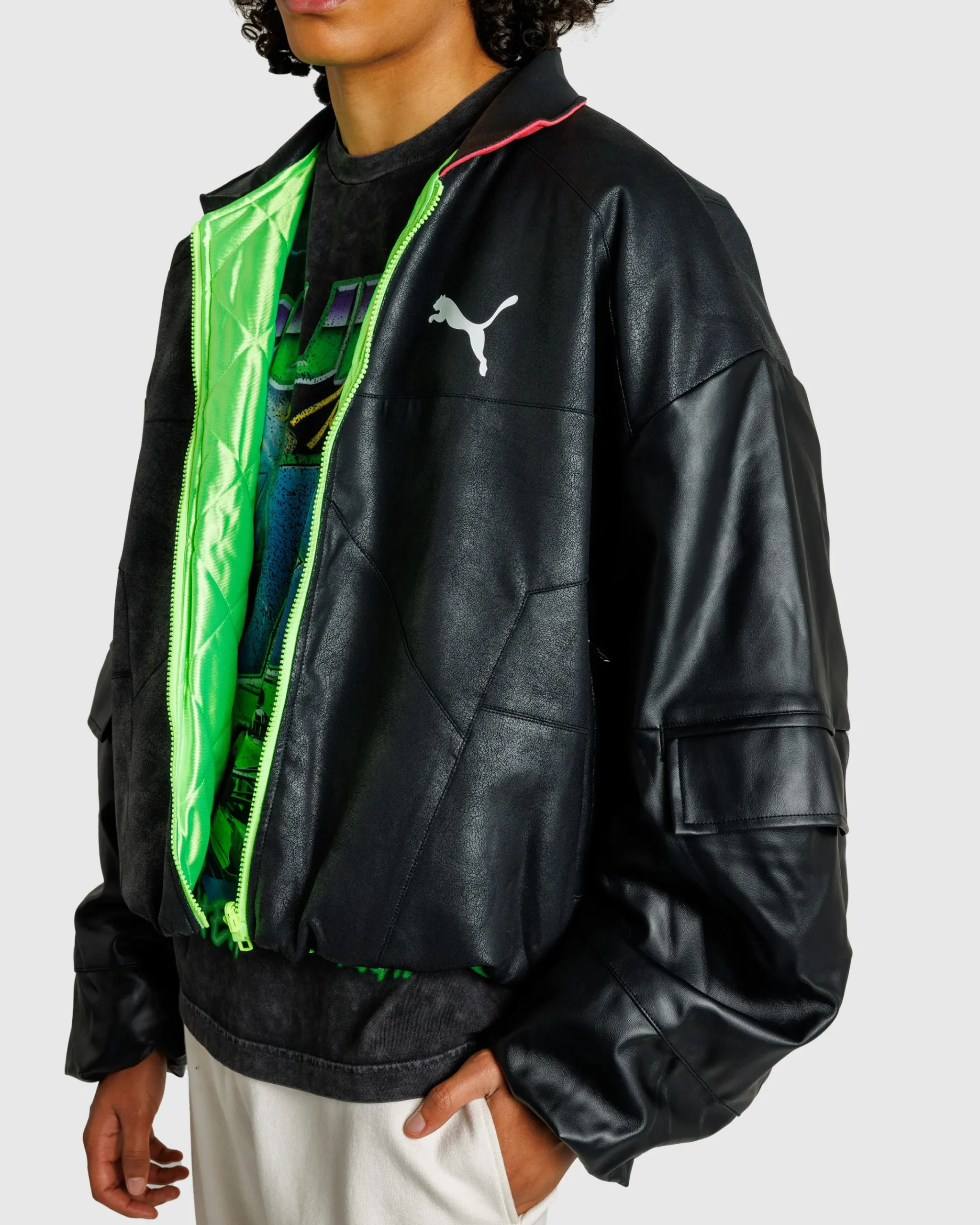 Puma Pleather Jacket Black- Outerwear
