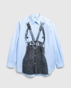 Jean Paul Gaultier Popeline Shirt Printed Madonna Trompe L'Œil Baby Blue/Black- Shirts