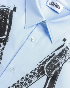 Jean Paul Gaultier Popeline Shirt Printed Madonna Trompe L'Œil Baby Blue/Black- Shirts