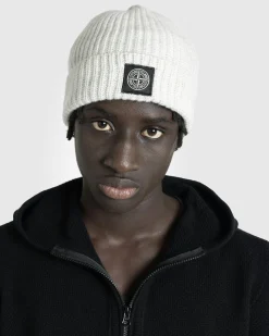 Stone Island Ribbed Wool Beanie Melange Pearl Grey- Hats
