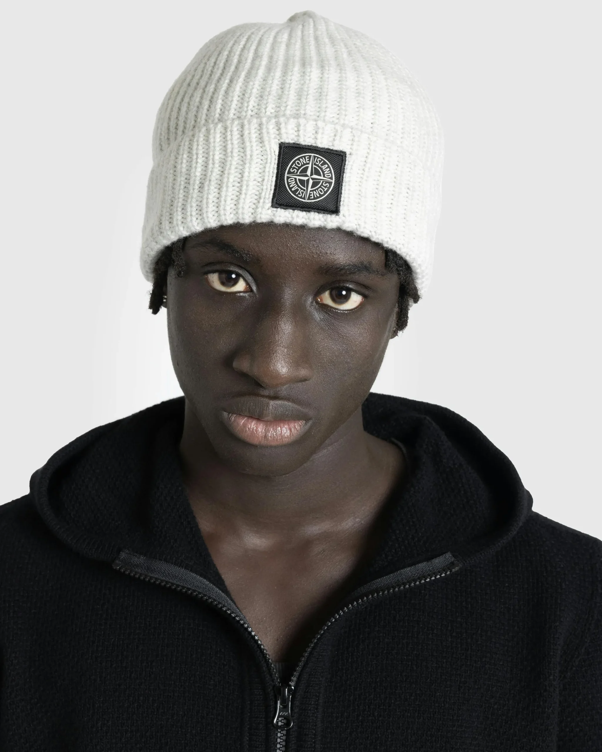 Stone Island Ribbed Wool Beanie Melange Pearl Grey- Hats