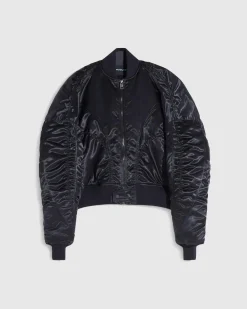 Mugler Satin Bomber Jacket Black- Outerwear