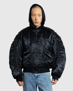 Mugler Satin Bomber Jacket Black- Outerwear