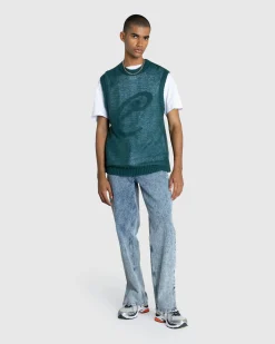 Café de Flore Script Sweater Vest Green- Knitwear