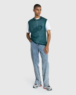 Café de Flore Script Sweater Vest Green- Knitwear