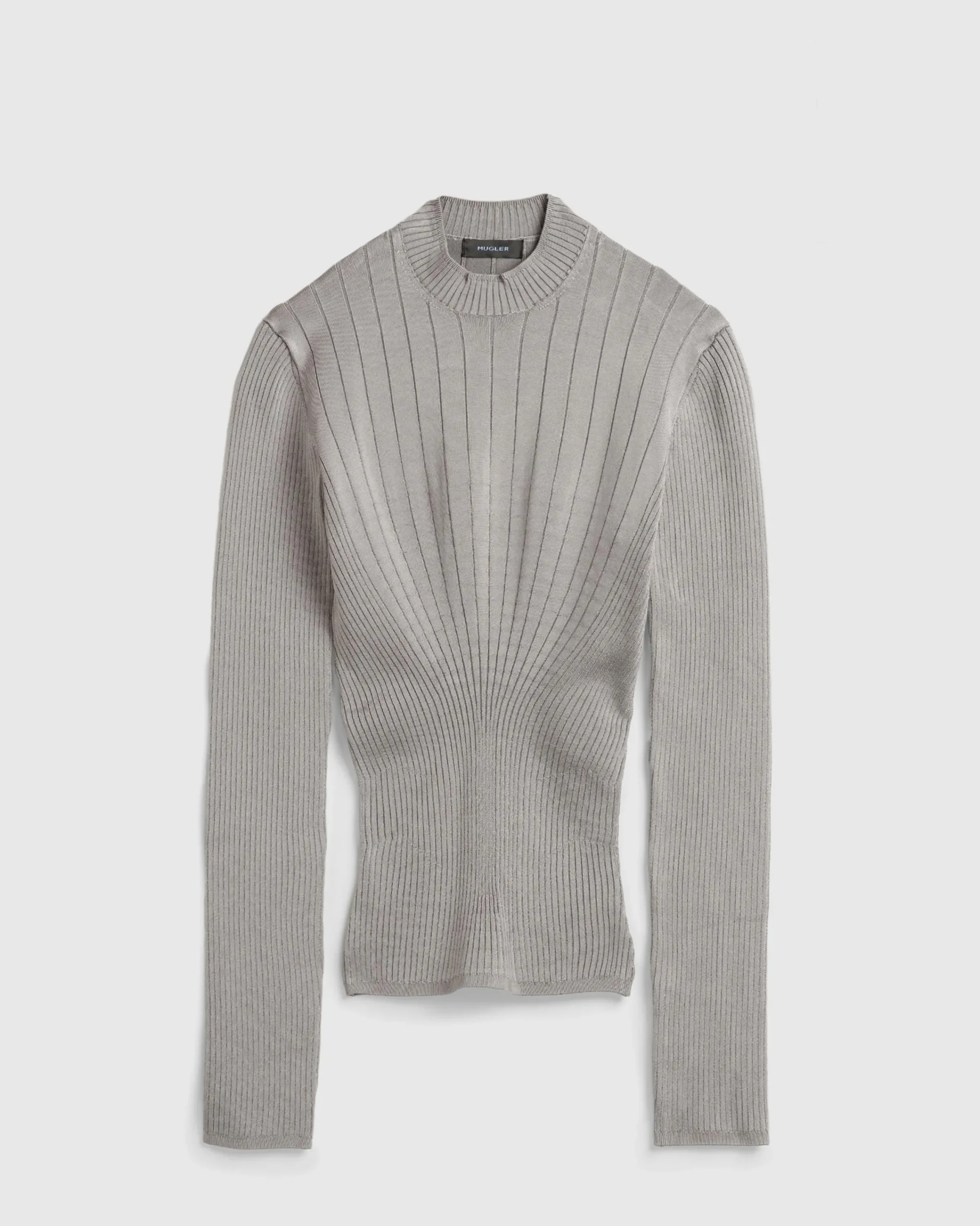 Mugler Sculpting Knit Top Grey Melange- Knitwear
