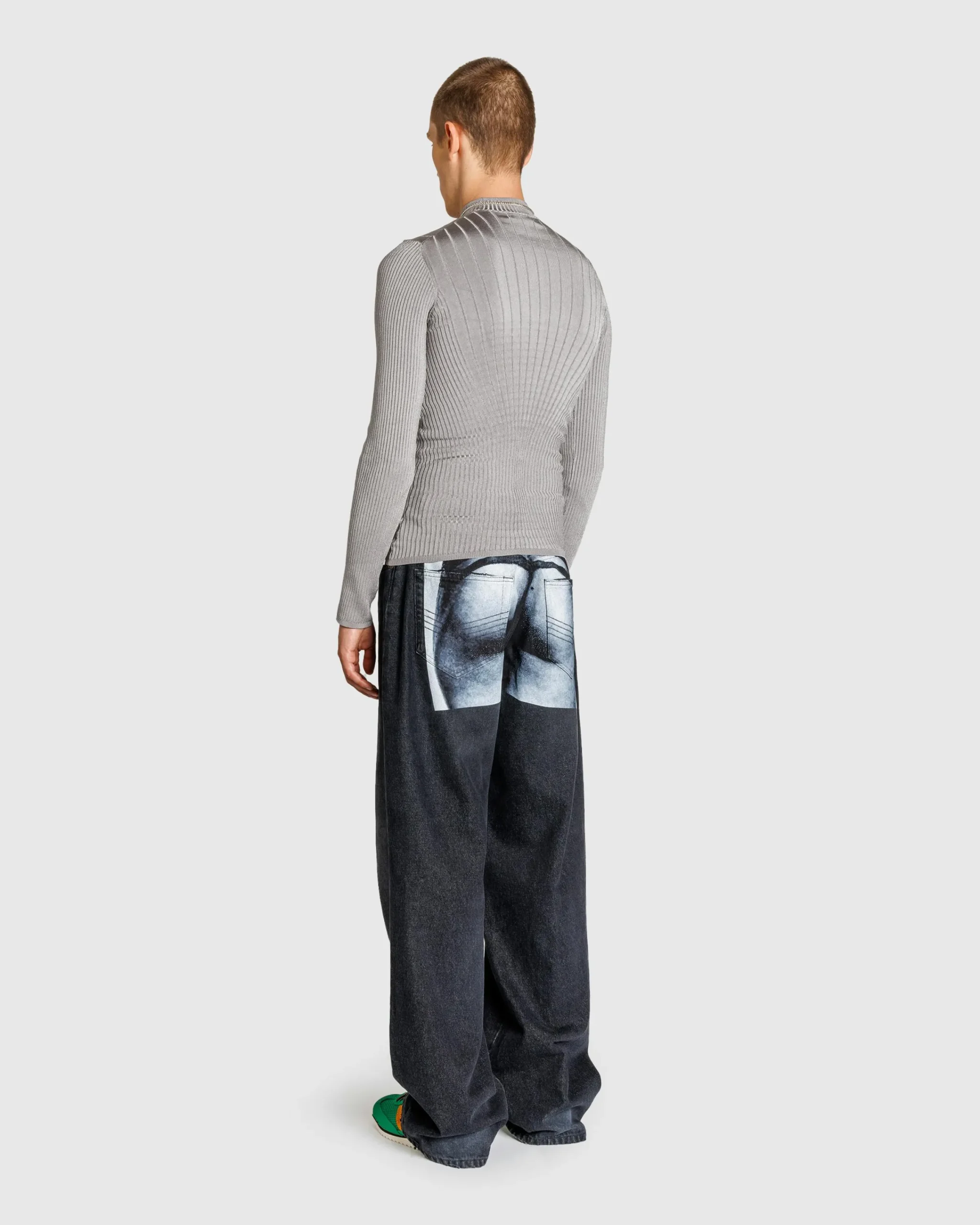 Mugler Sculpting Knit Top Grey Melange- Knitwear