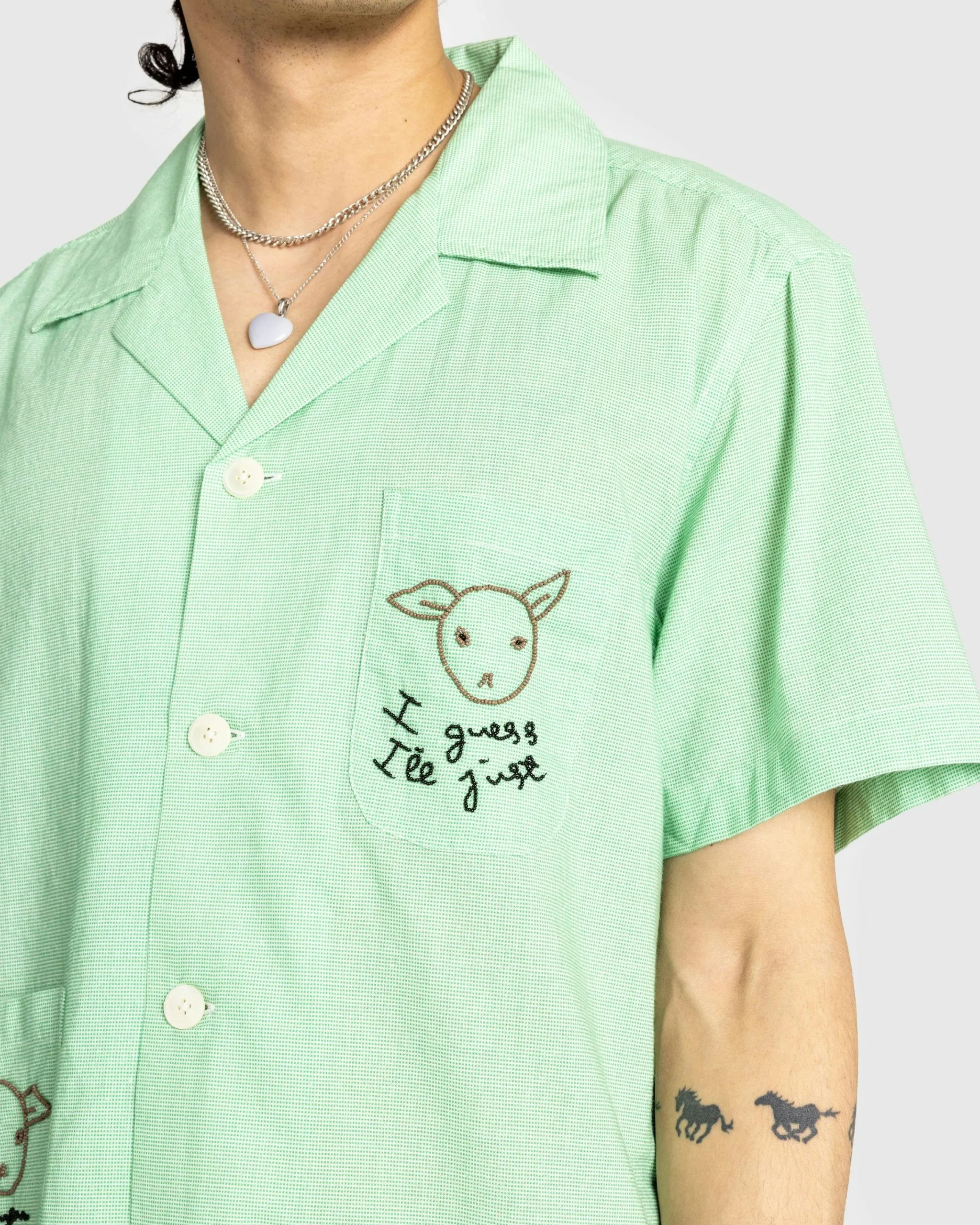 Bode See You at the Barn Short-Sleeve Shirt White/Green- Shirts