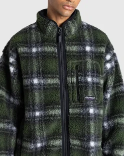 Gramicci Shadow Plaid Sherpa Jacket Olive- Outerwear