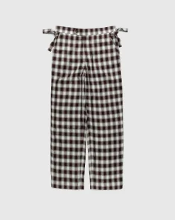 Bode Shadow Plaid Side-Tie Trousers Brown- Pants