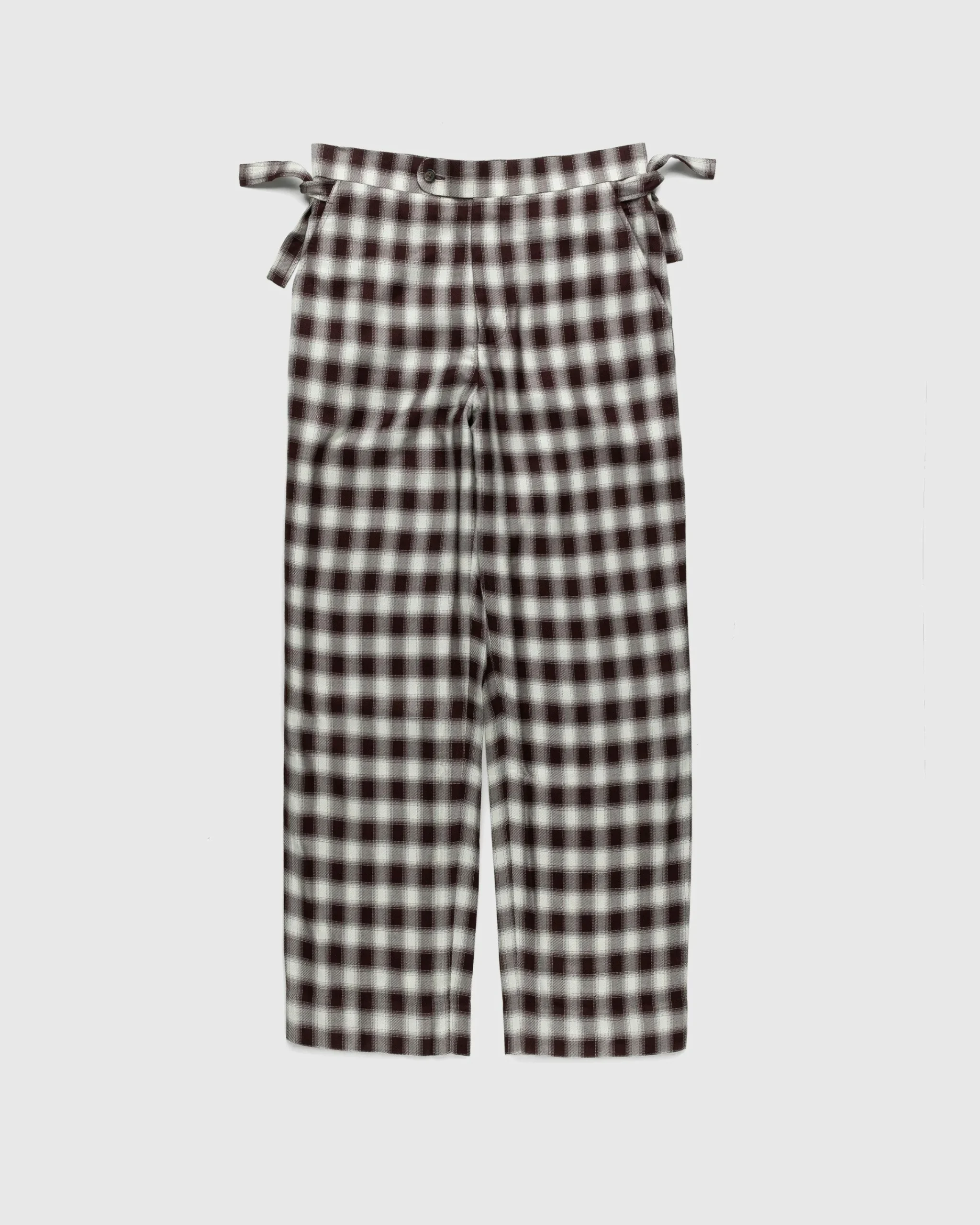 Bode Shadow Plaid Side-Tie Trousers Brown- Pants