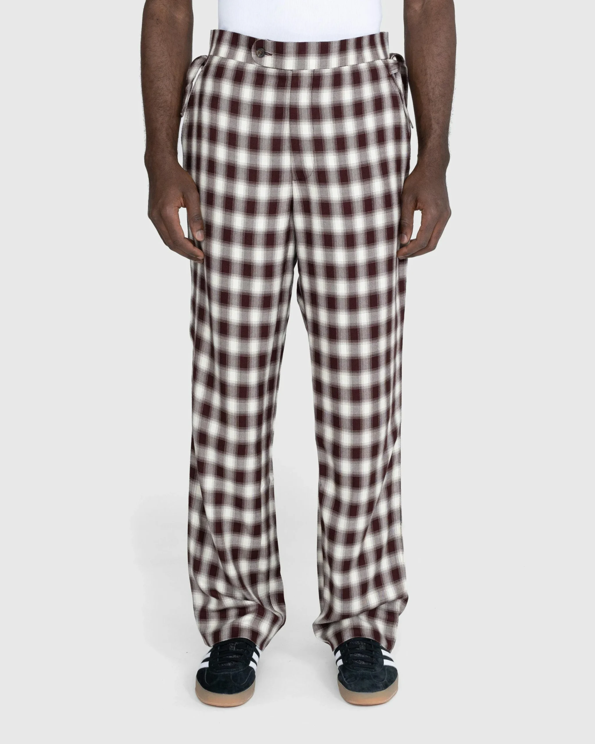 Bode Shadow Plaid Side-Tie Trousers Brown- Pants