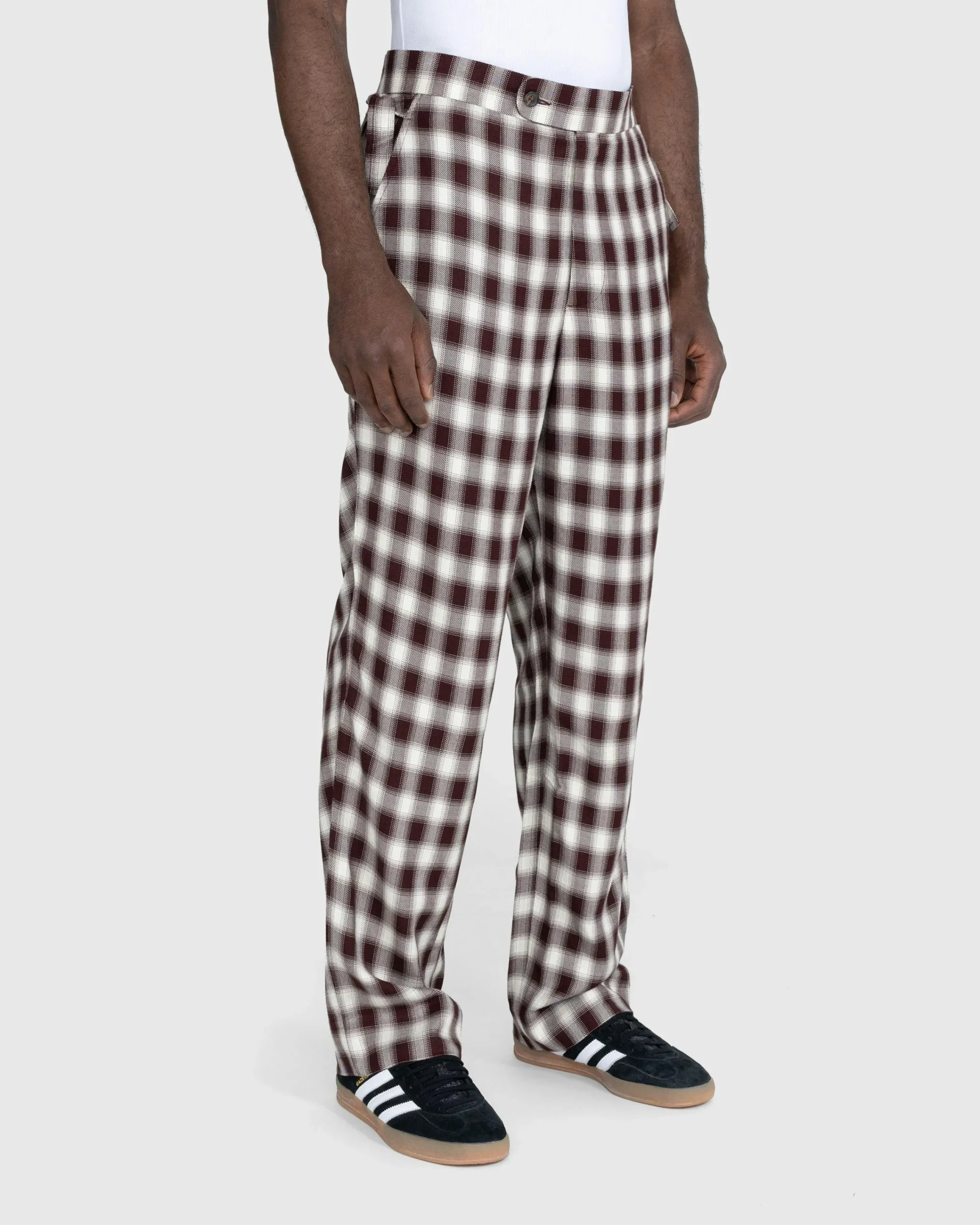 Bode Shadow Plaid Side-Tie Trousers Brown- Pants