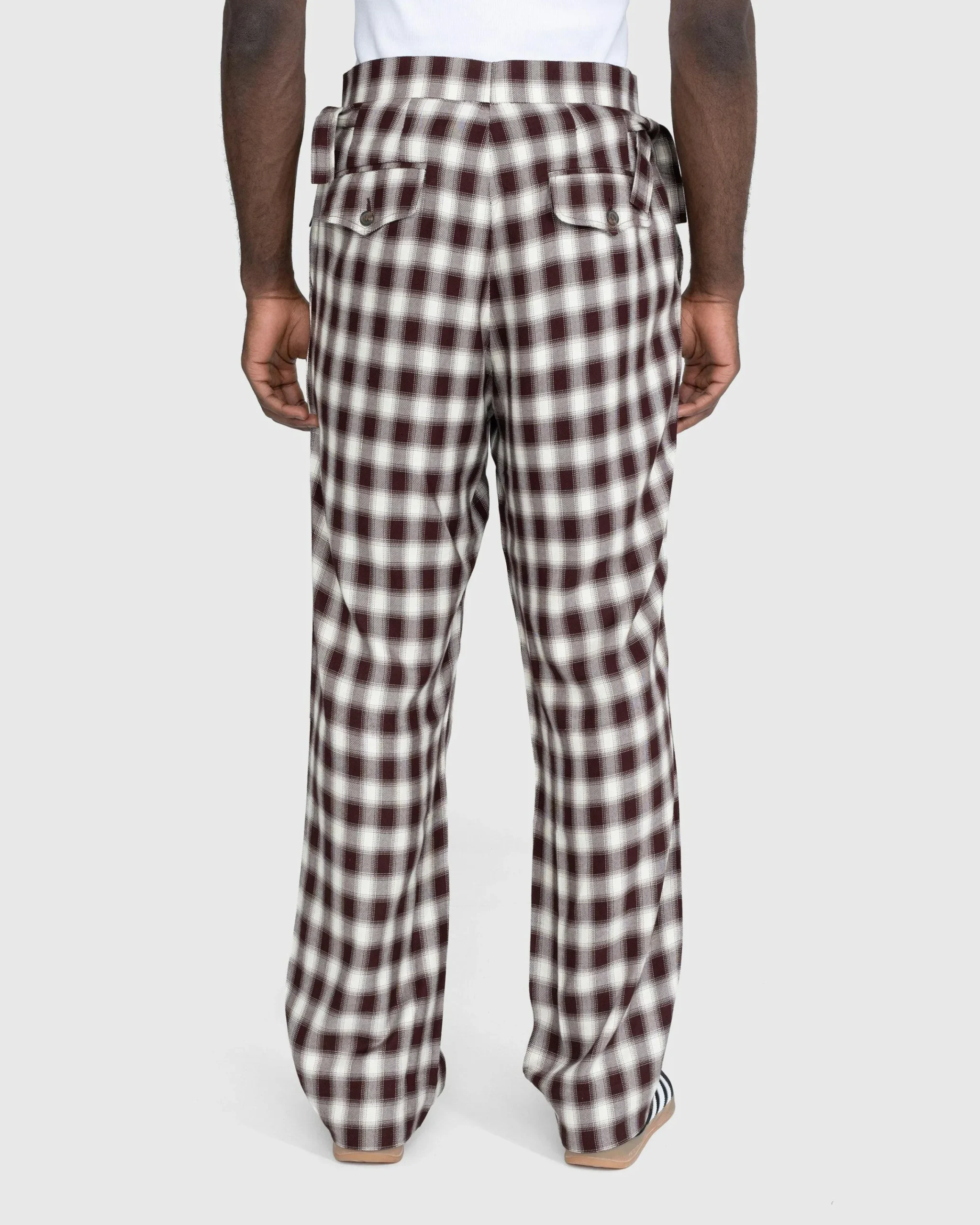 Bode Shadow Plaid Side-Tie Trousers Brown- Pants