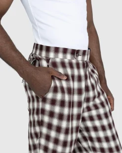 Bode Shadow Plaid Side-Tie Trousers Brown- Pants