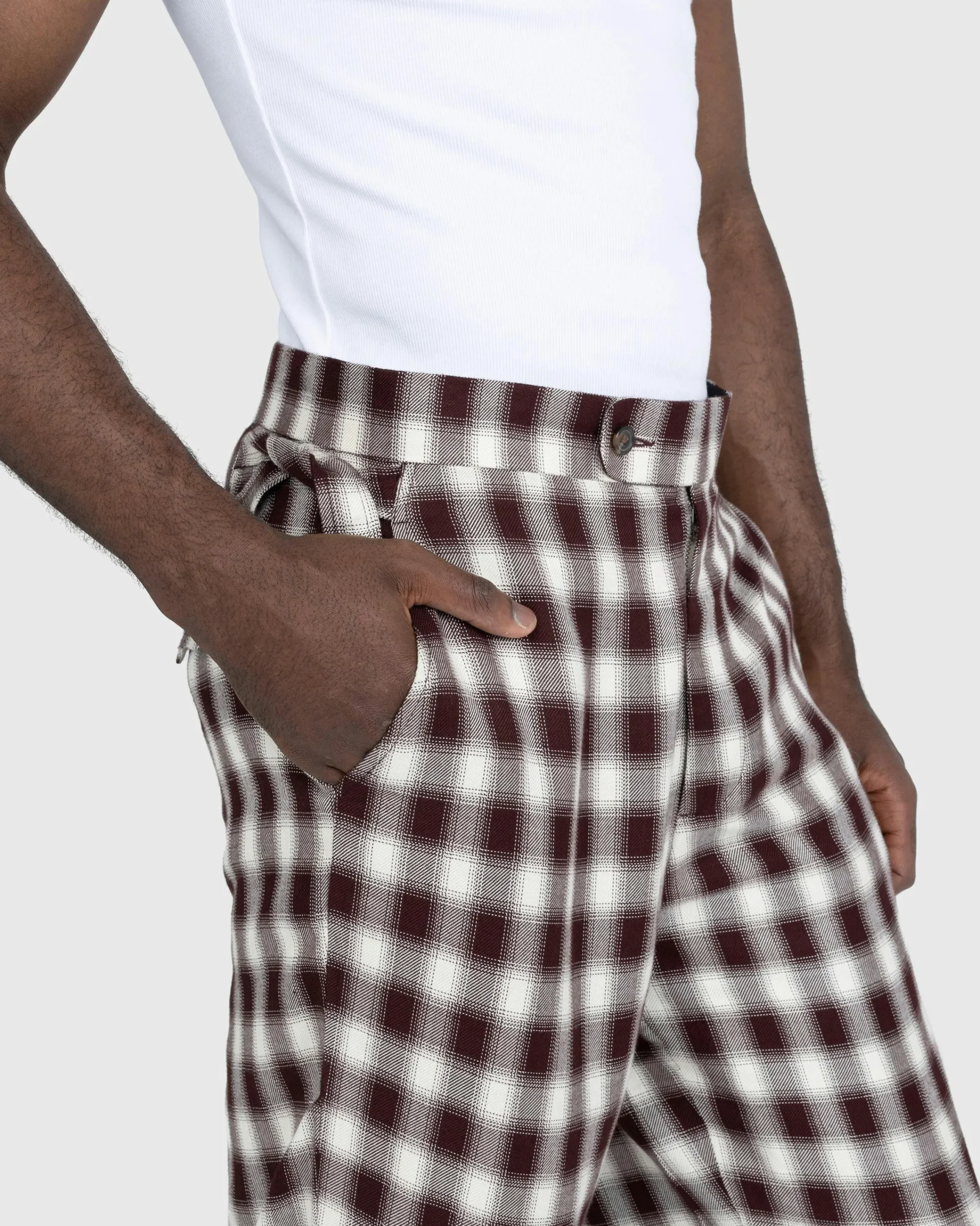 Bode Shadow Plaid Side-Tie Trousers Brown- Pants