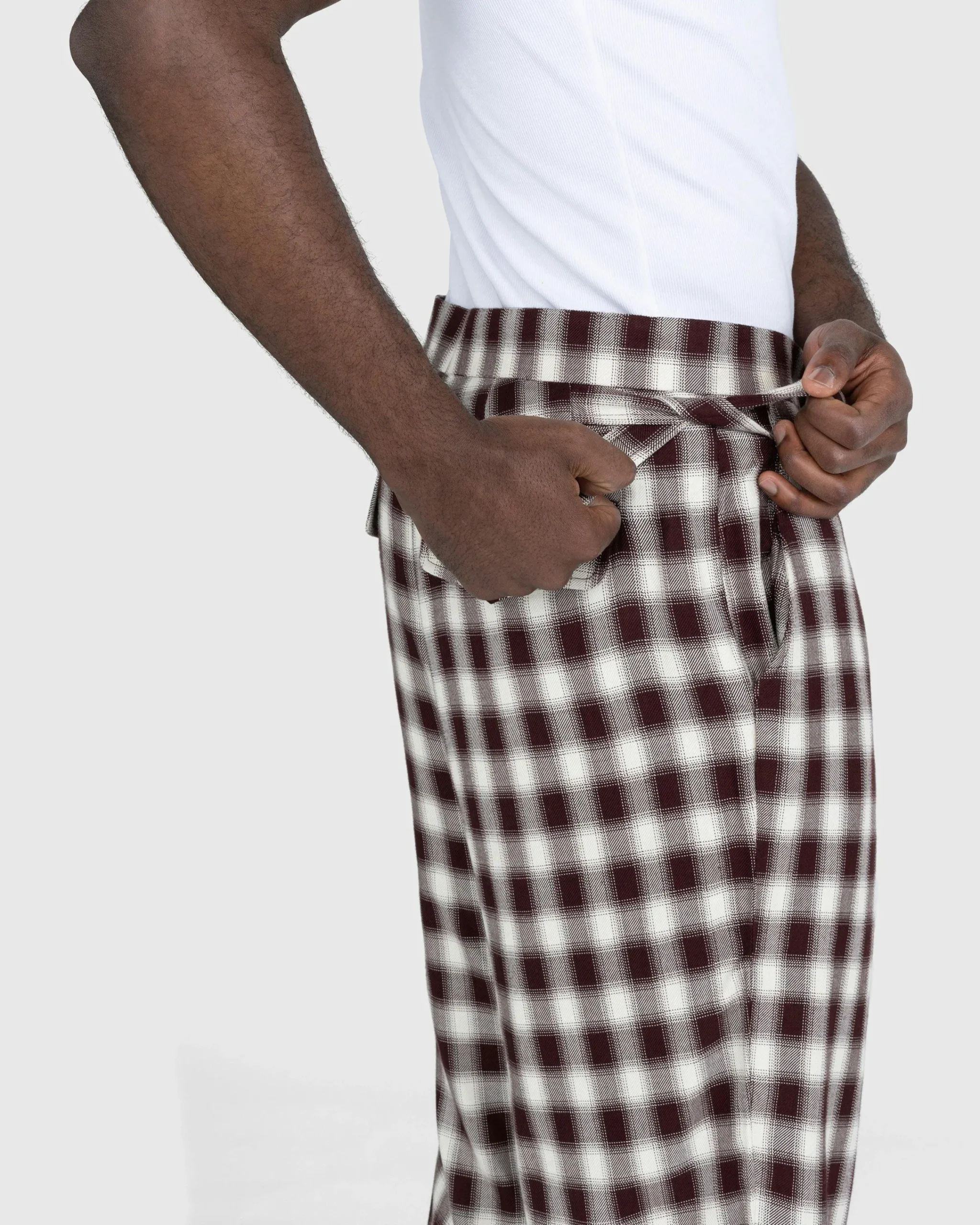 Bode Shadow Plaid Side-Tie Trousers Brown- Pants